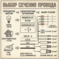 Как подобрать сечение провода по в зависимости от характеристик потребления устройства 