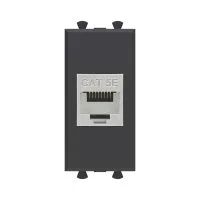 Компьютерная розетка RJ-45 без шторки модульная, кат.5е экранированная, "Avanti", "Черный матовый", 1 модуль