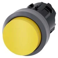 АКТУАТОР КНОПКИ, 22MM, КРУГЛ., ПЛАСТИК С МЕТАЛЛИЧЕСКИМ ФРОНТАЛЬНЫМ КОЛЬЦОМ, КНОПКА ЖЁЛТАЯ ВЫСТУПАЮЩАЯ БЕЗ ФИКСАЦИИ