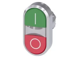 АКТУАТОР ДВОЙНОЙ КНОПКИ С ВОЗМОЖНОСТЬЮ ПОДСВЕТКИ, 22MM, КРУГЛ., ГЛЯНЦЕВЫЙ МЕТАЛЛ, КНОПКА ЗЕЛЁНАЯ: I, КНОПКА КРАСНАЯ: O, FLAT BUTTONS