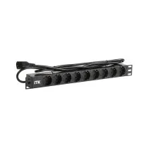 Блок розеток 9 мест PDU (немец. станд.) DIN 49440 алюм. профиль 1U шнур 2м; вилка IEC 320 C14; черн. ITK