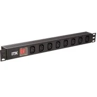 Блок розеток 7 мест PDU C13 с LED выкл. 1U вход С14 без шнура алюм. профиль ITK