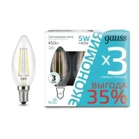 Лампа светодиодная Filament Свеча E14 5Вт 4100К ПРОМО (уп.3шт) GAUSS