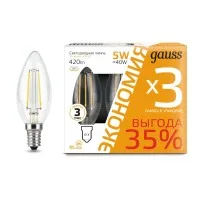 Лампа светодиодная Filament Свеча E14 5Вт 2700К ПРОМО (уп.3шт) GAUSS