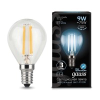 Лампа светодиодная Filament Шар E14 9Вт 4100К GAUSS