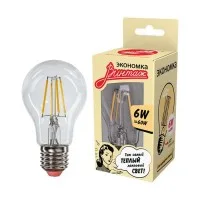 Лампа светодиодная LED Филамент 6Вт грушевидная A60 160-260В E27 600лм 2700К ЭКОНОМКА