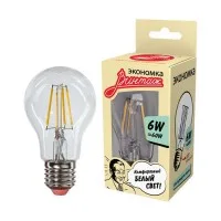 Лампа светодиодная LED Филамент 6Вт грушевидная A60 160-260В E27 620лм 4500К ЭКОНОМКА
