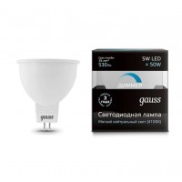 Лампа светодиодная диммируемая MR16 5Вт 4100К белый GU5.3 530лм 180-265В GAUSS