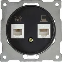 Механизм розетки комп. + телеф.2-м СП Florence RJ11/RJ45 кат.5e черн. OneKeyElectro