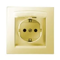 Розетка 2P+E со шторками и крышкой, IP44 слоновая кость  Simon 15