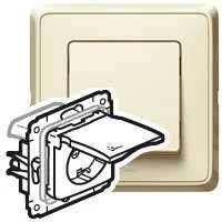 Механизм розетки 1-м СП Cariva с защ. крышкой защ. шторки с заземл. IP44 сл. кость Leg