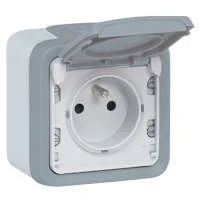 Розетка 1-м ОП Plexo с защ. крышкой защ. шторки с заземл. IP55 сер. Leg