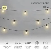 Гирлянда светодиодная Лофт 20 прозр. ламп х 5LED IP44 уличная влагостойкая провод каучук черн. Neon-Night 331-357