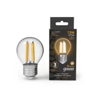 Лампа светодиодная филаментная Black Filament 13Вт P45 шар 2700К тепл. бел. E27 1100лм GAUSS