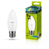 Лампа светодиодная LED-C35-9W-E27-4К Свеча 9Вт E27 4000К 172-265В Ergolux 13171