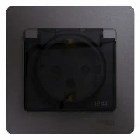 Розетка 1-м СП Glossa 16А IP44 250В с заземл. защ. шторки с крышкой в сборе графит SE