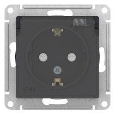 Механизм розетки 1-м СП AtlasDesign Aqua 16А IP44 с заземл. защ. шторки с прозр. крышкой карбон SchE ATN441046
