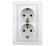 Розетка 2-м СП Plano 1-208-01 16А IP20 250В 2х2P+E Schuko защ. шторки бел. Intro Б0053933