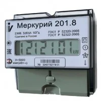 Счетчик Меркурий 201.8 1ф 5-80А 1 класс точн. 1 тариф. ЖКИ табло DIN-рейка Инкотекс 32681