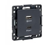 Стокгольм Механизм Розетки с 2USB type-A + type-C черный EKF