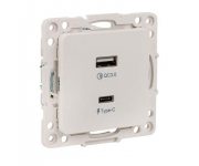 Стокгольм Механизм Розетки с 2USB type-A + type-C винтовые клеммы белый EKF