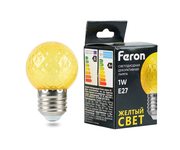 Лампа светодиодная Feron LB-385 Шарик желтый прозрачный E27 1W 230V
