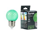 Лампа светодиодная Feron LB-385 Шарик зеленый прозрачный E27 1W 230V