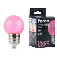 Лампа светодиодная Feron LB-385 Шарик розовый прозрачный E27 1W 230V