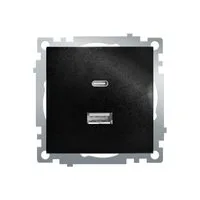 Розетка 2-местная USB + type C (механизм), STEKKER GLS10-7116-05, 250B, 3А, серия Катрин, черный