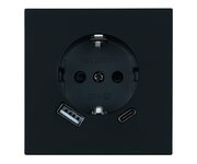 Розетка 1-местная з/ш с/з 16А + USB + Type C (механизм), STEKKER, 250В, 20W, серия Мия, RST16-3119-05, черный бархат
