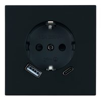 Розетка 1-местная з/ш с/з 16А + USB + Type C (механизм), STEKKER, 250В, 20W, серия Мия, RST16-3119-05, черный бархат