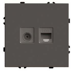 Розетка TV + компьютерная RJ-45 (механизм), STEKKER, серия Эмили, RST00-5106-09, антрацит, soft touch в Розетка от STEKKER в интернет магазине ЭлектроОм электротовары f49924 f49924 STEKKER