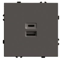 Розетка 2-местная USB + Type C (механизм), STEKKER, 250В, 20W, серия Эмили, RST10-5115-09, антрацит, soft touch