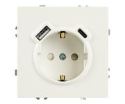 Розетка 1-местная з/ш с/з 16А + USB + Type C (механизм), Stekker, 250В, 20W, серия Эмили, белый фарфор, soft-touch, RST16-5119-01