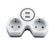 Разветвитель сетевой 2-местный с/з STEKKER ADP16-14-20, 250V, 16A и 2-мя USB выходами на 2,4А, огнеустойчивый пластик, белый/серый