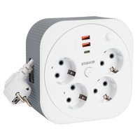 HM16-4-03-USB  Удлинитель 4-местный с/з, 3x1,5мм2, 3м, 230В, 16А, 2USB+1С, 2,4А,белый