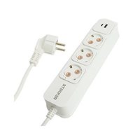 Удлинитель 3-местный с/з STEKKER HM20-31-03 3x1мм2, 3м, 250В, 16А, USB A+C, Click Tap, HM20-31-03, белый+глянцевый золотой