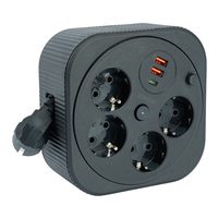 HM16-4-03-USB  Удлинитель 4-местный с/з, 3x1,5мм2, 3м, 230В, 16А, 2USB+1С, 2,4А, черный