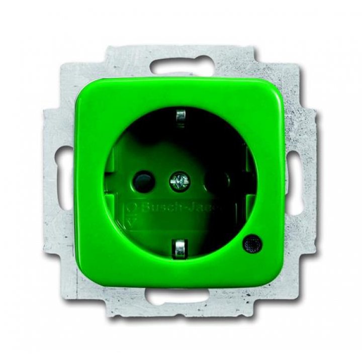 Розетка с заземлением со шторками, зеленая / Socket Outlet with Shutter, Green. Schuko розетка. Отключаемая розетка. Розетки ABB.