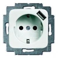 Розетка SCHUKO 16А 250В c шторками, с устройством зарядным USB 700мА, Reflex SI, альп. белый