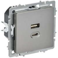 BRITE Розетка USB A+C 45Вт высокоскоростная зарядка РЮ11-2-БрС сталь IEK