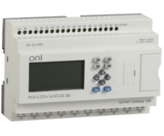 Программируемое логическое реле ONI. Расширяемая версия. С экраном. 12 дискретных входов (6 - 0-10В, 2 - 0-20мА, 4 - 60кГц), 6 релейных выходов, 2 транзисторных выхода с ШИМ 10кГц. Аналоговый выход 0-20мА + 0-10В. RS485. Напряжение питания 24В DC