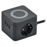 DOMINIC Удлинитель с беспроводной зарядкой 10Вт У02К 2 места 2P+PE 1,3м 3х1,0мм2 16А/250В USB A+C черный IEK