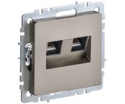 Розетка компьютерная двойная СП RJ45 кат.5E BRITE РК10-2-БрШ шампань IEK BR-K20-1-K37