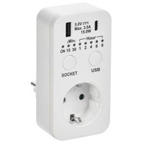 РТЭ-4 Розетка-таймер электронный с USB A+C 15мин-8ч 16А IP20 белая IEK