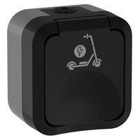 TORS Розетка 1-местная с заземлением защитными шторками и крышкой с иконкой самокат 16А IP55 TS121 графит IEK