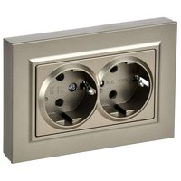 BRITE Розетка 2-местная с заземлением с защитными шторками плоская 16А в сборе РСшПл12-3-БрШ шампань IEK