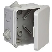 Коробка распаячная КМ41238 для открытой проводки безгалогенная (HF) 80х80х50мм с откидной крышкой IP54 7 гермовводов серая IEK