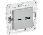 SKANDY Розетка USB A+C 3,1А SK-R14S серебряный IEK