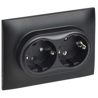 SKANDY Розетка 2-местная с заземлением без защитных шторок 16А в сборе SK-R08Bl черный IEK